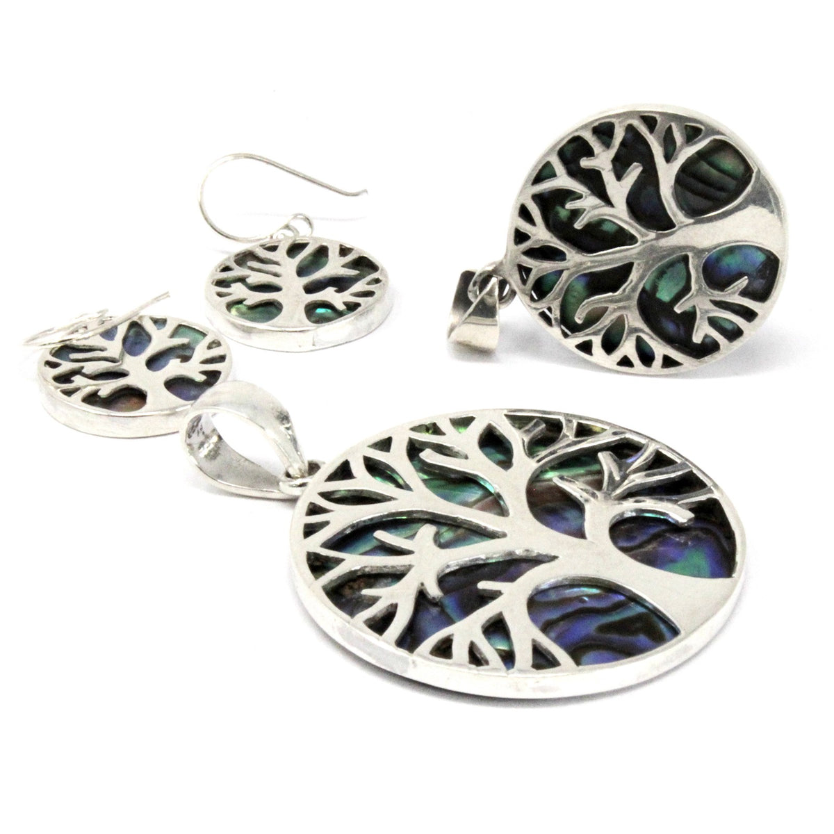 Tree of Life Silver Pendant 22mm - Abalone