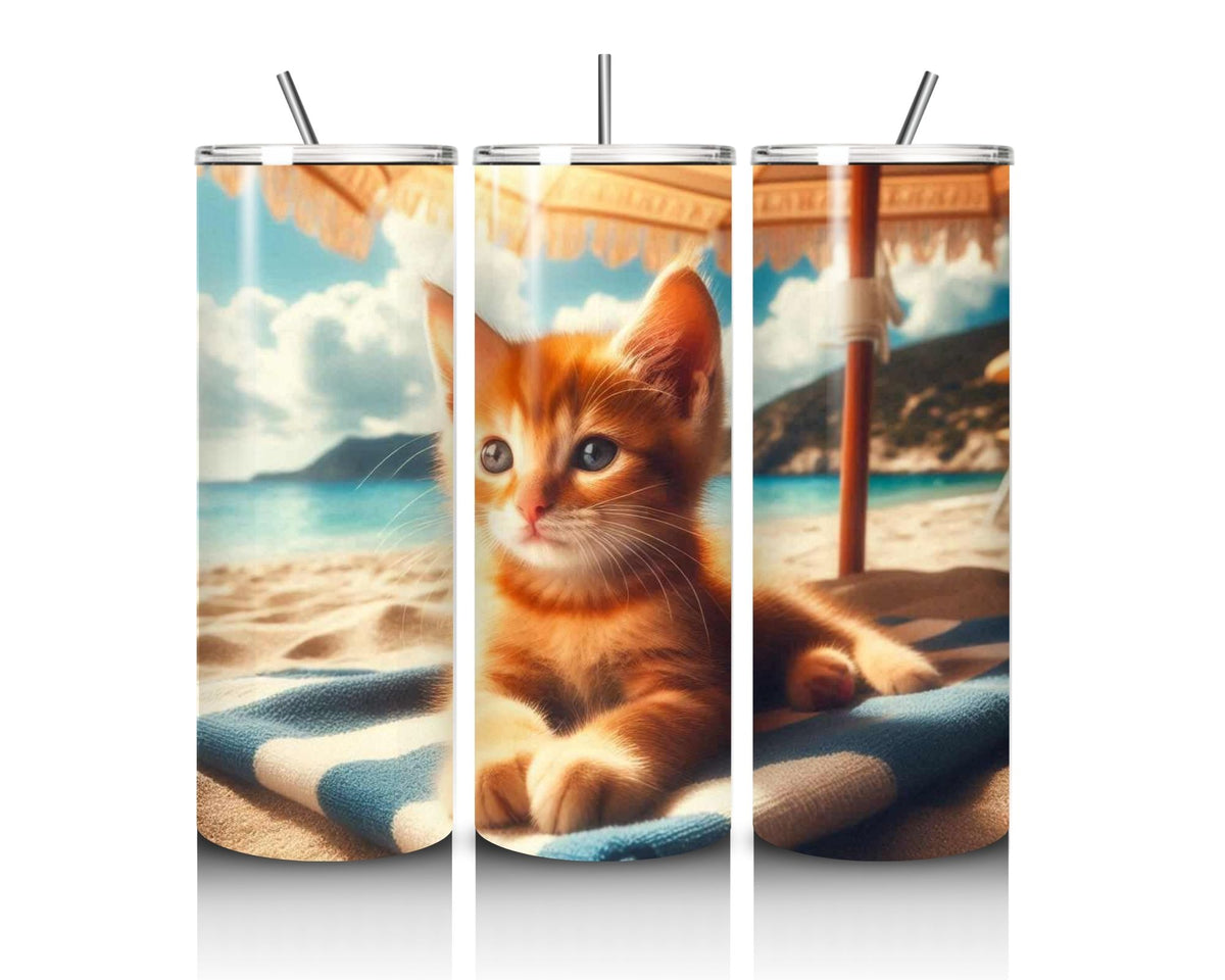 Cute Kitten on Sun Lounger Style 20oz Tumbler