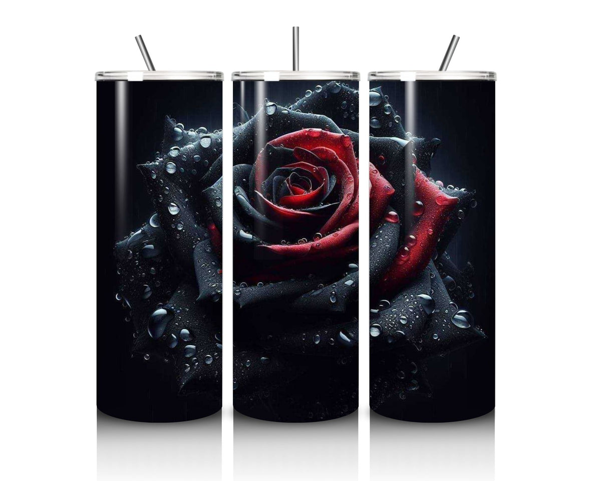 Black and Red Rose with Water Droplets 20oz Tumbler