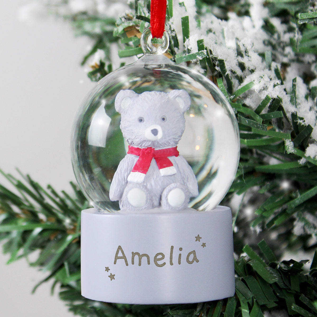 Personalised Name Only Teddy Bear Glitter Snow Globe Tree Decoration