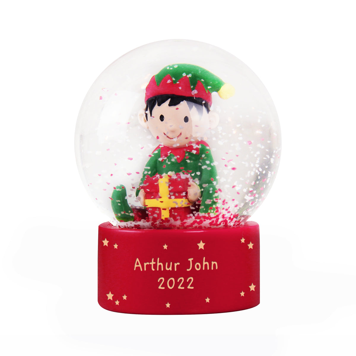 Personalised Message Elf Glitter Snow Globe