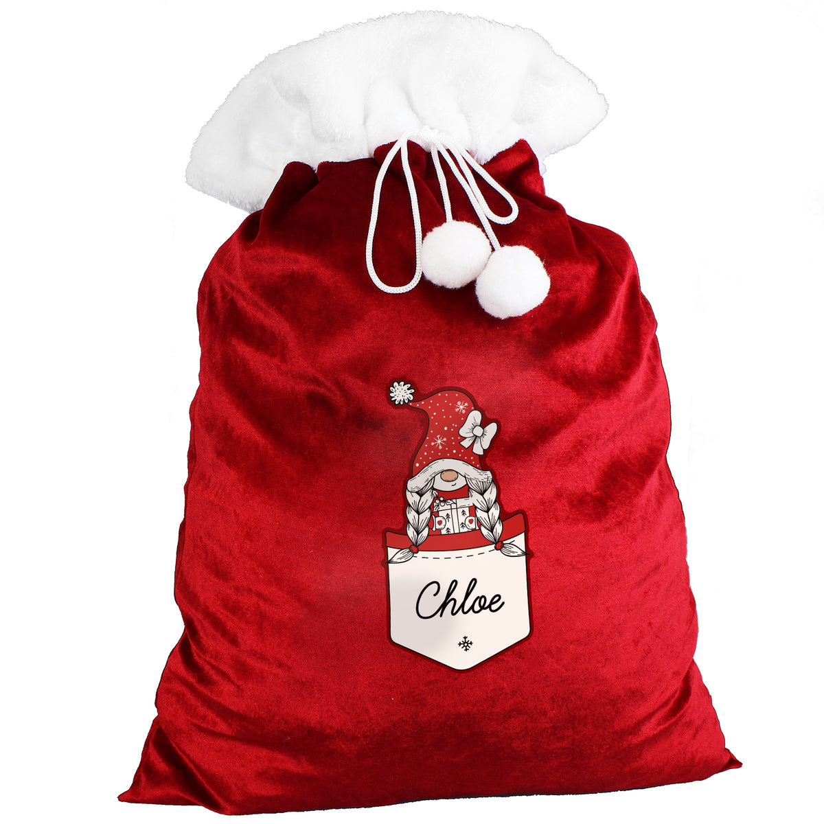 Personalised Gonk Family Red Christmas Sack - Girl