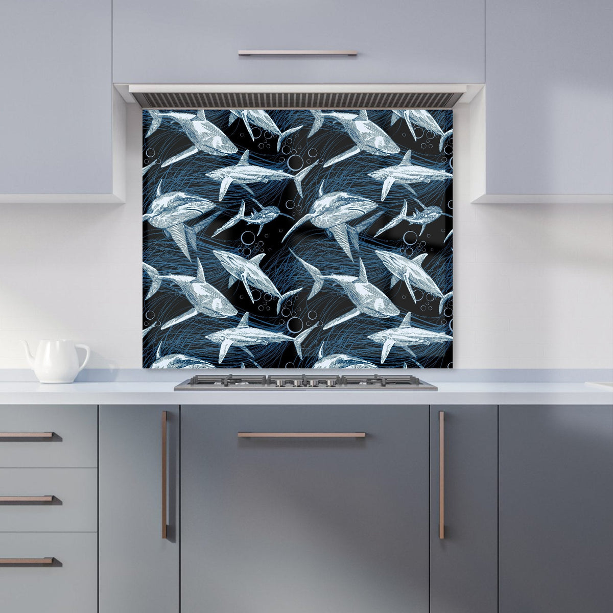 Hand Drawn Shark Pattern Kitchen Splashback