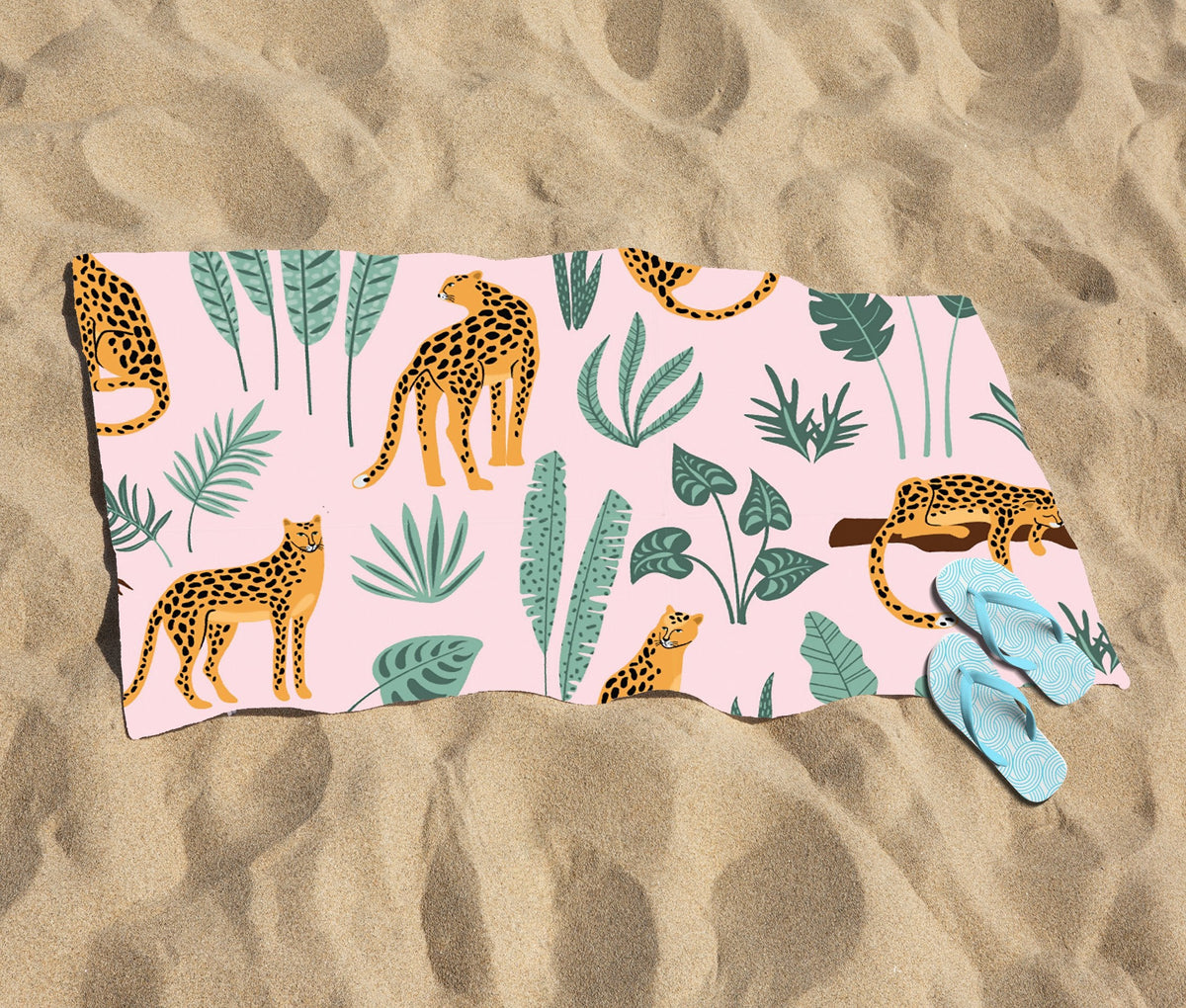 Hand Drawn Leopards Beach Towel