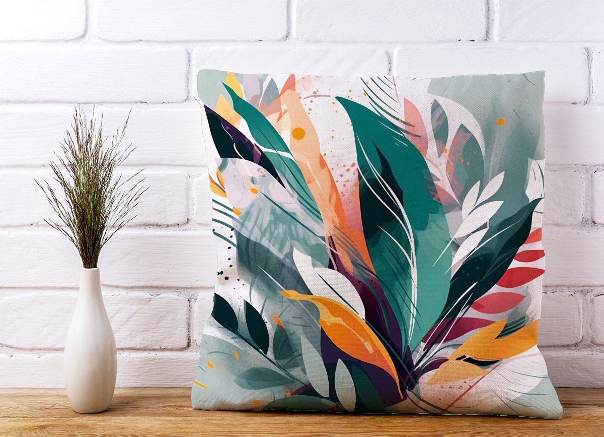 Coloured Abstrace Feather Leaves Cushions