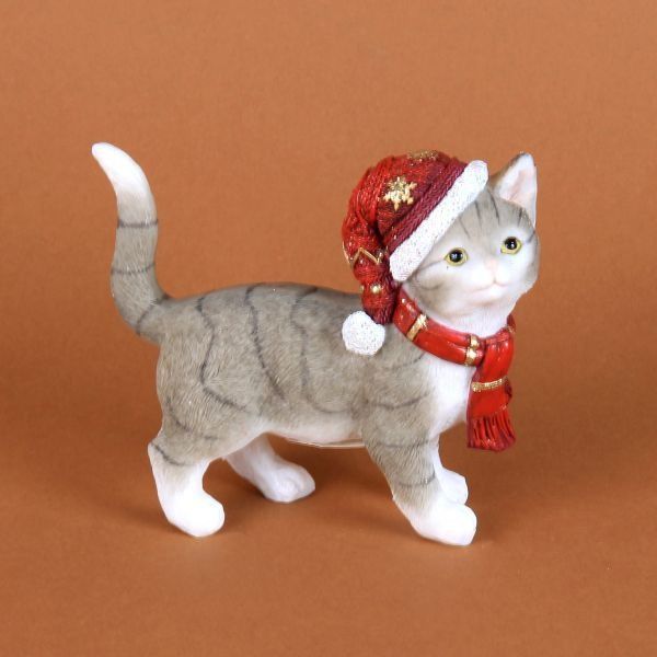 Hand Painted Resin Kitten Figurine With Christmas Hat by Juliana