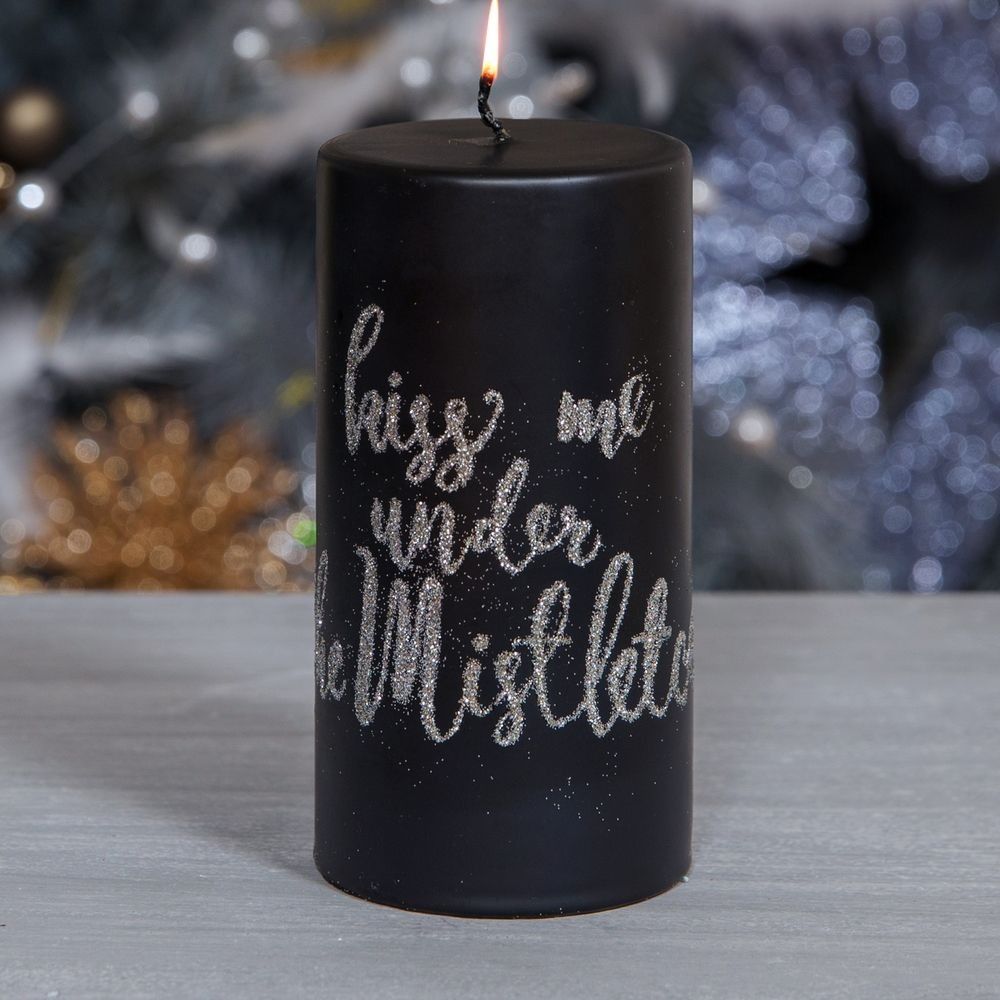 Kiss Me Under the Mistletoe Pillar Candle 6\"