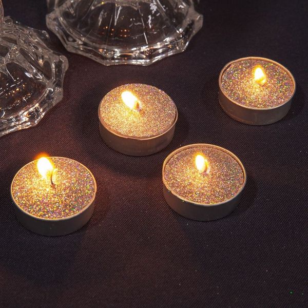 Set of 6 Silver Glitter Tealight & Dinner Candles