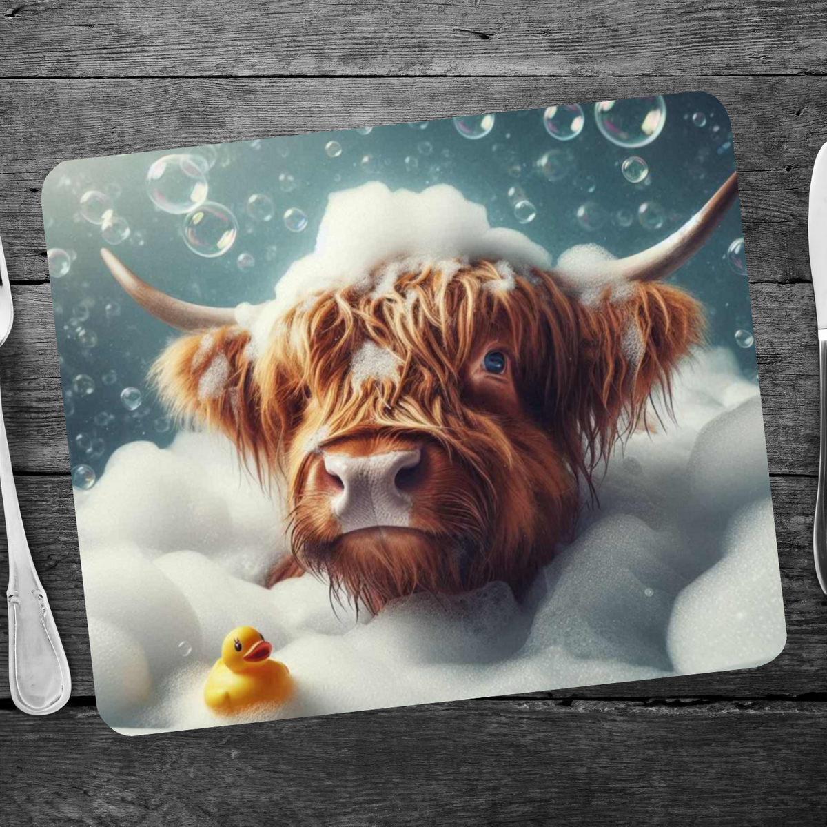 Highland Cow In The Bath Style 4 Wooden Placemat