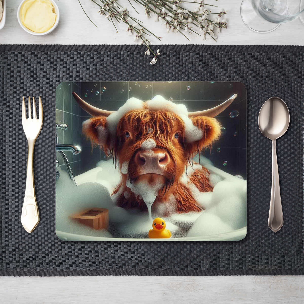 Highland Cow In The Bath Style 5 Wooden Placemat