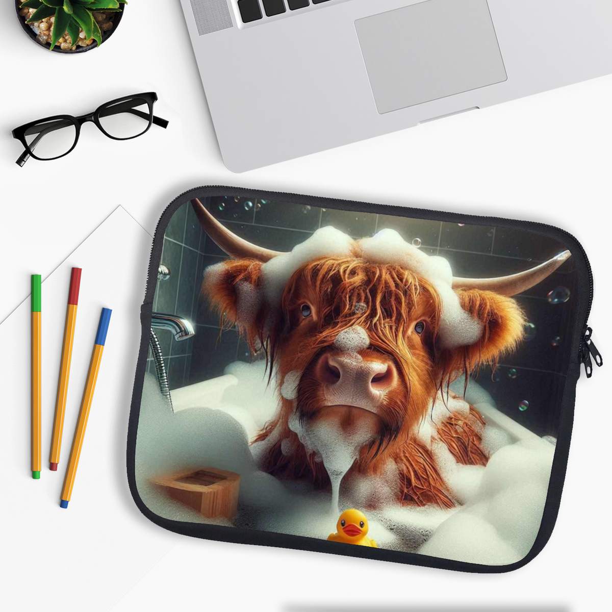 Highland Cow In Bath Style 5 Tablet Sleeve