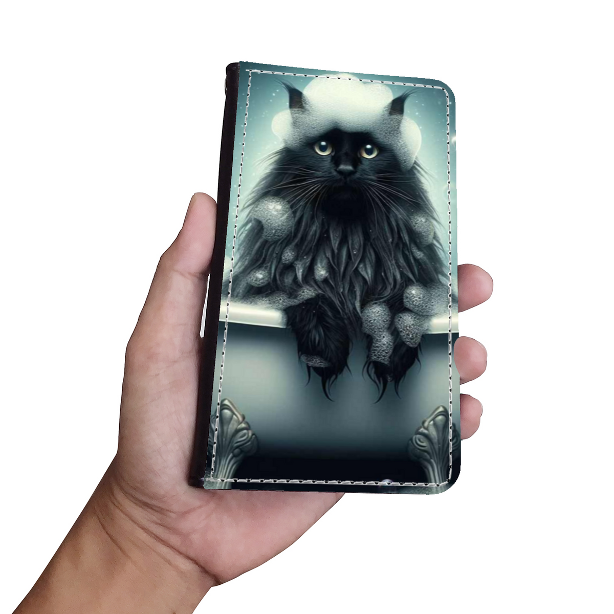 Black Cat In Bath Style 1 Wallet Phone Case