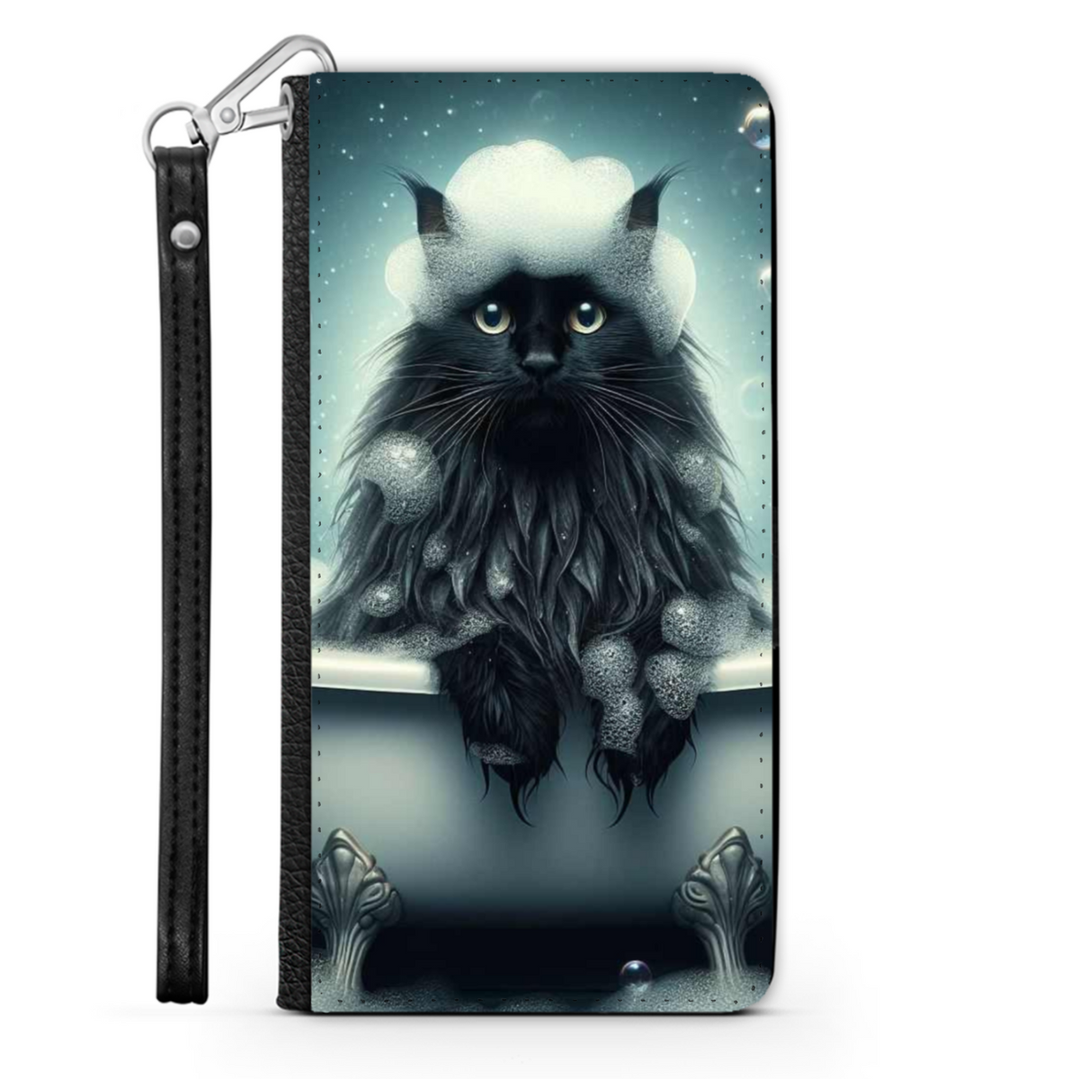 Black Cat In Bath Style 1 Wallet Phone Case