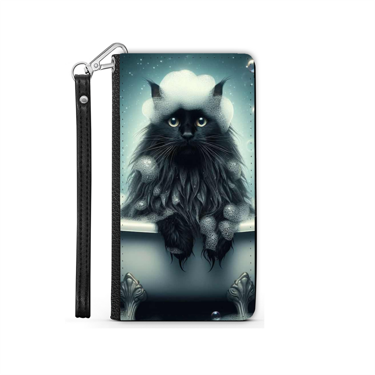 Black Cat In Bath Style 1 Wallet Phone Case