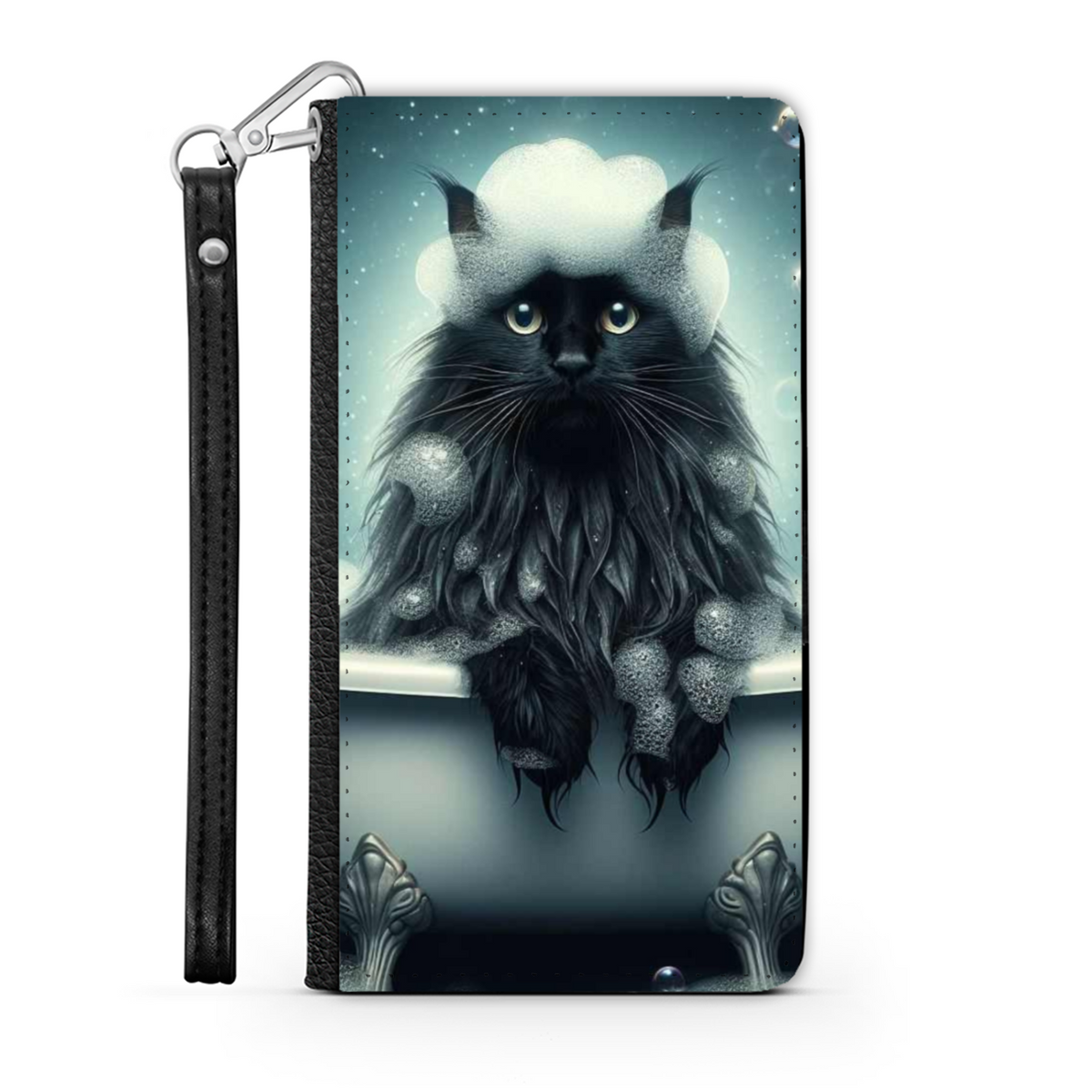 Black Cat In Bath Style 1 Wallet Phone Case