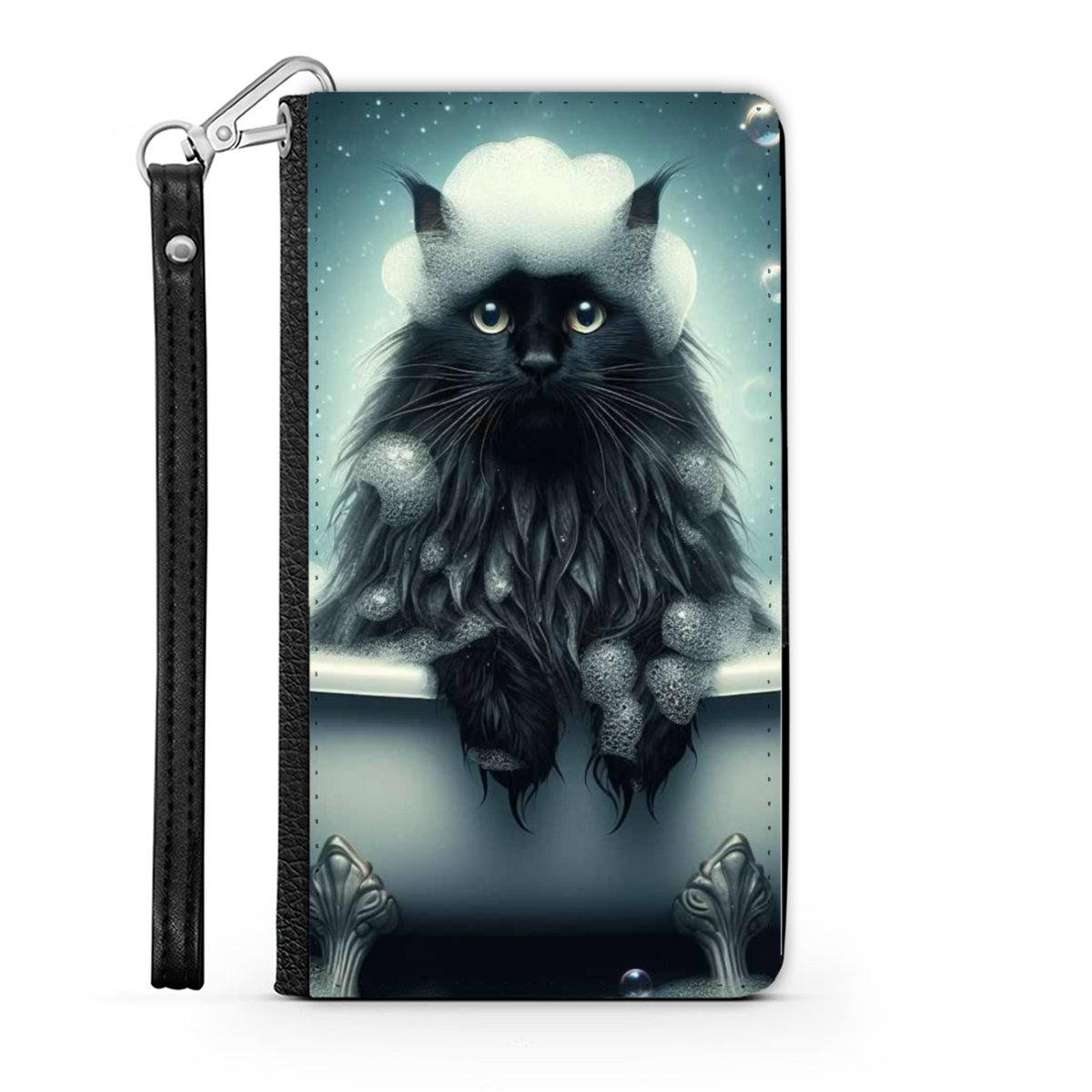 Black Cat In Bath Style 1 Wallet Phone Case