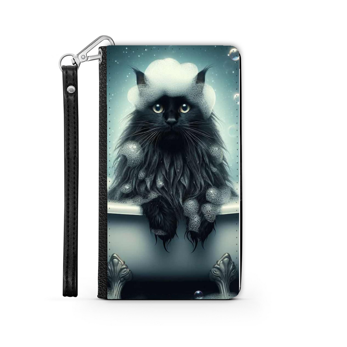 Black Cat In Bath Style 1 Wallet Phone Case