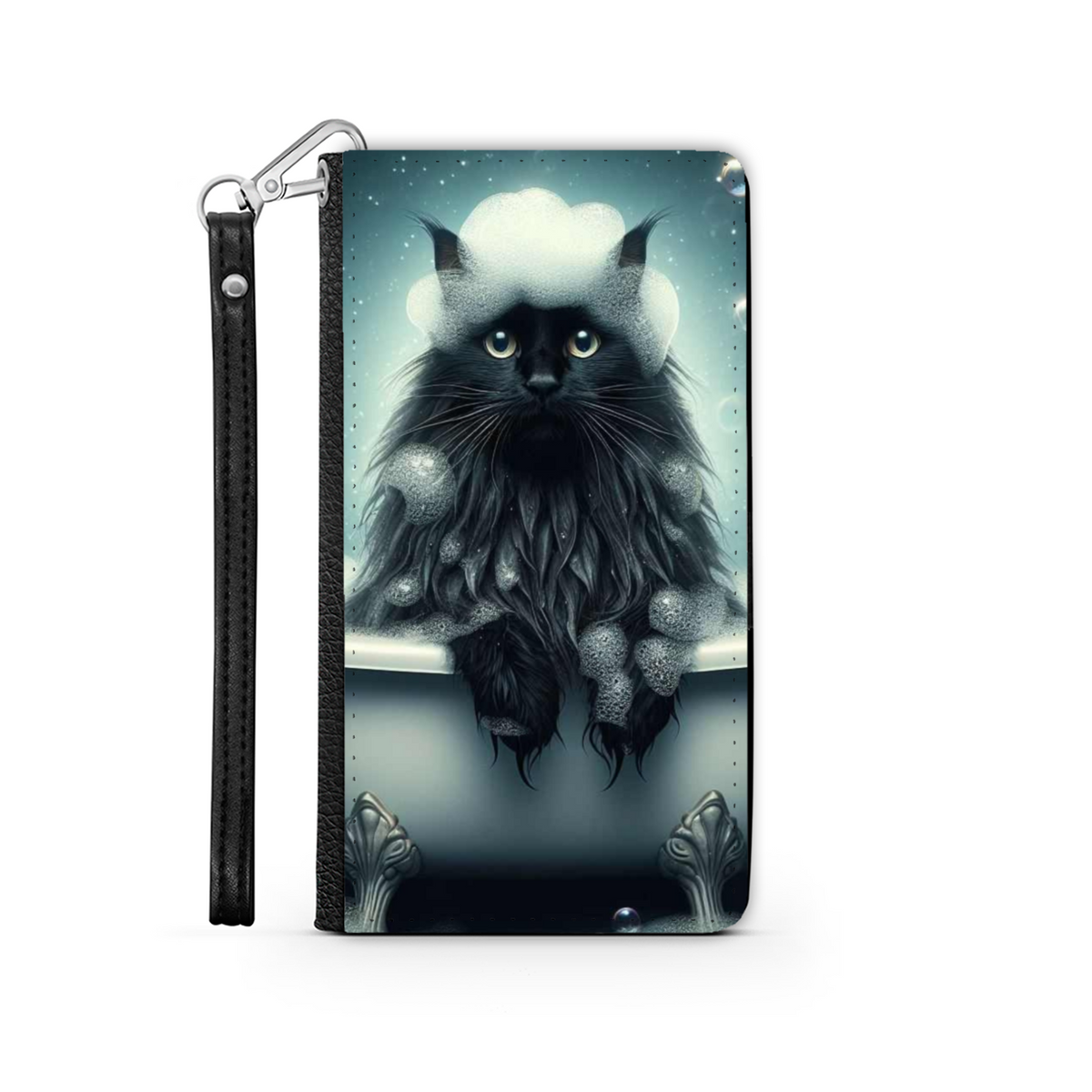 Black Cat In Bath Style 1 Wallet Phone Case