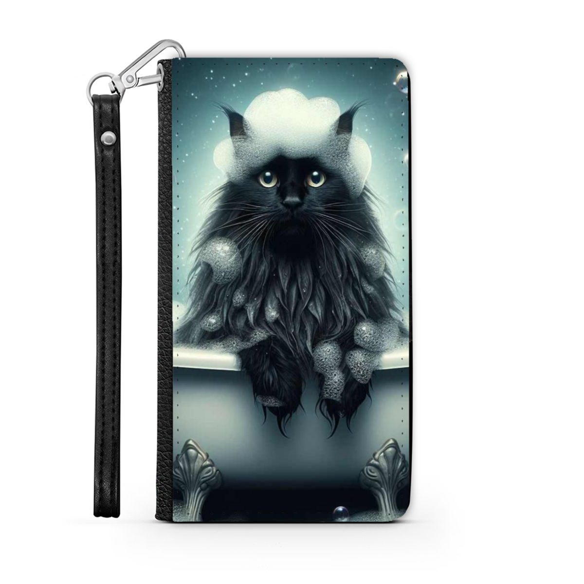 Black Cat In Bath Style 1 Wallet Phone Case