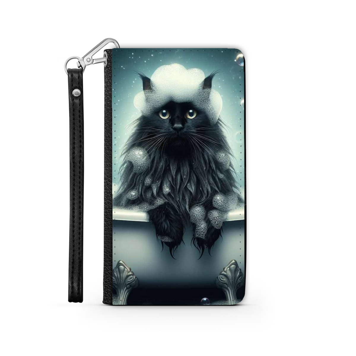 Black Cat In Bath Style 1 Wallet Phone Case