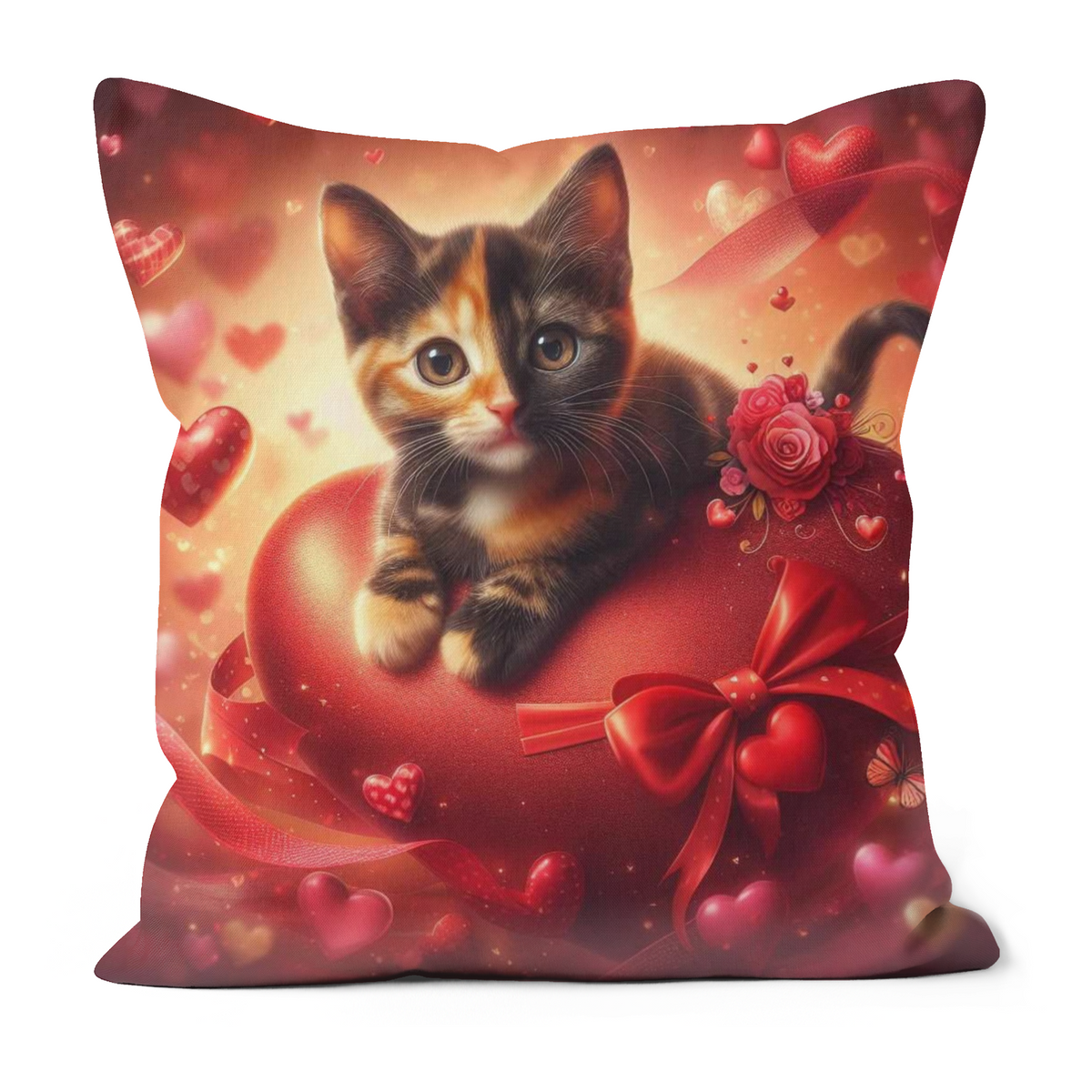 Cute Kitten with Love Heart Cushion