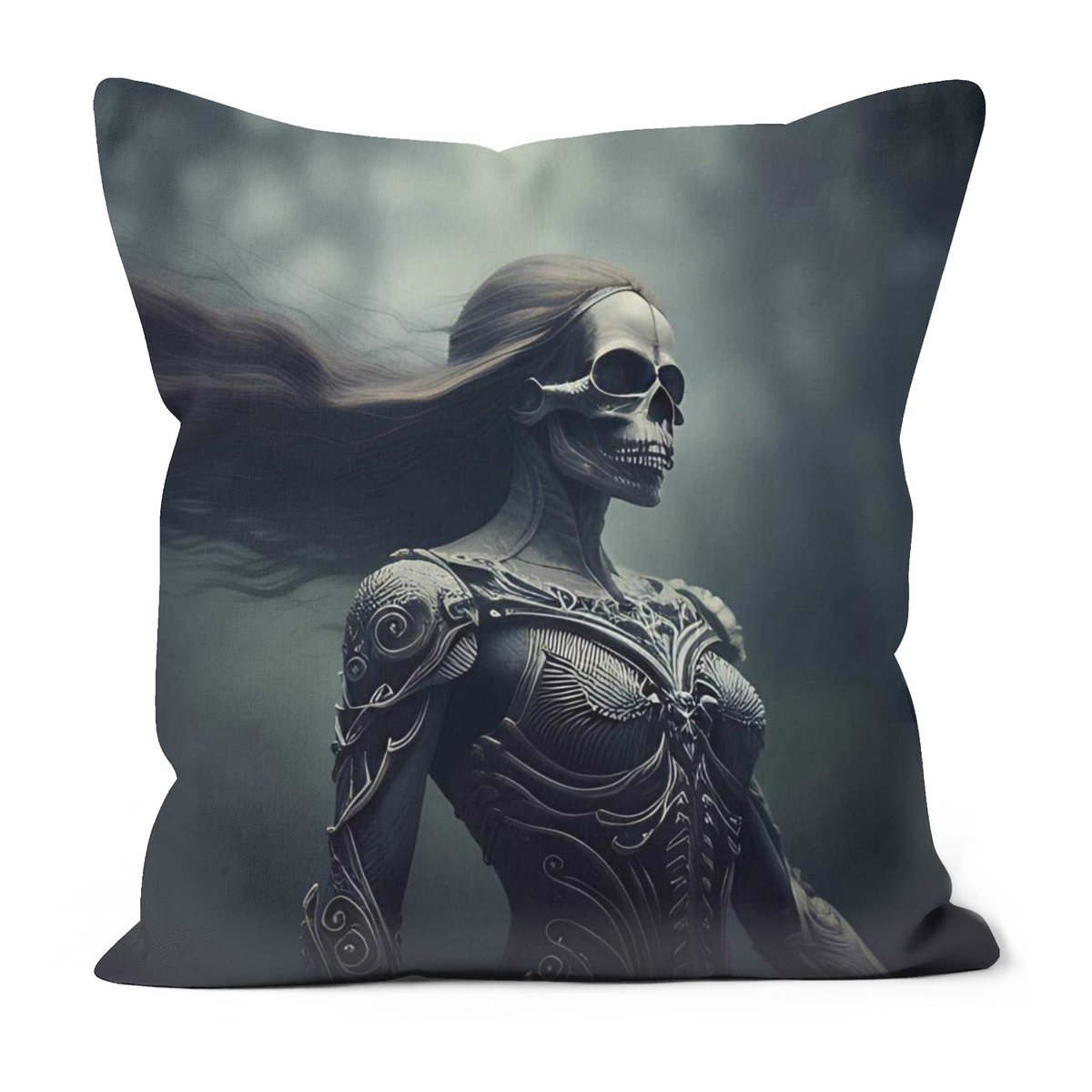 Female Wearing Skeleton Mask Cushion