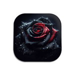 Black and Red Rose with Water Droplets Wooden Coaster