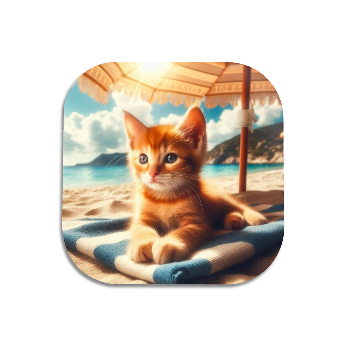 Cute Kitten on Sun Lounger Style 1 Wooden Coaster