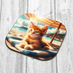 Cute Kitten on Sun Lounger Style 1 Wooden Coaster