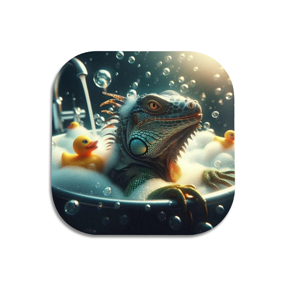 Iguana In The Bath Style 1 Wooden Coaster