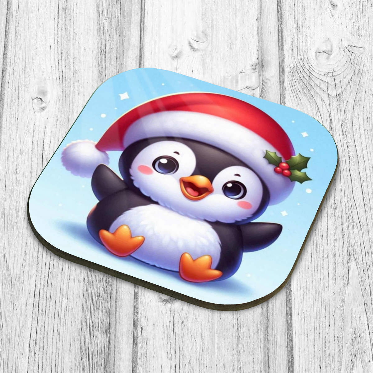 Cute Christmas Penguin Style 2 Wooden Coaster