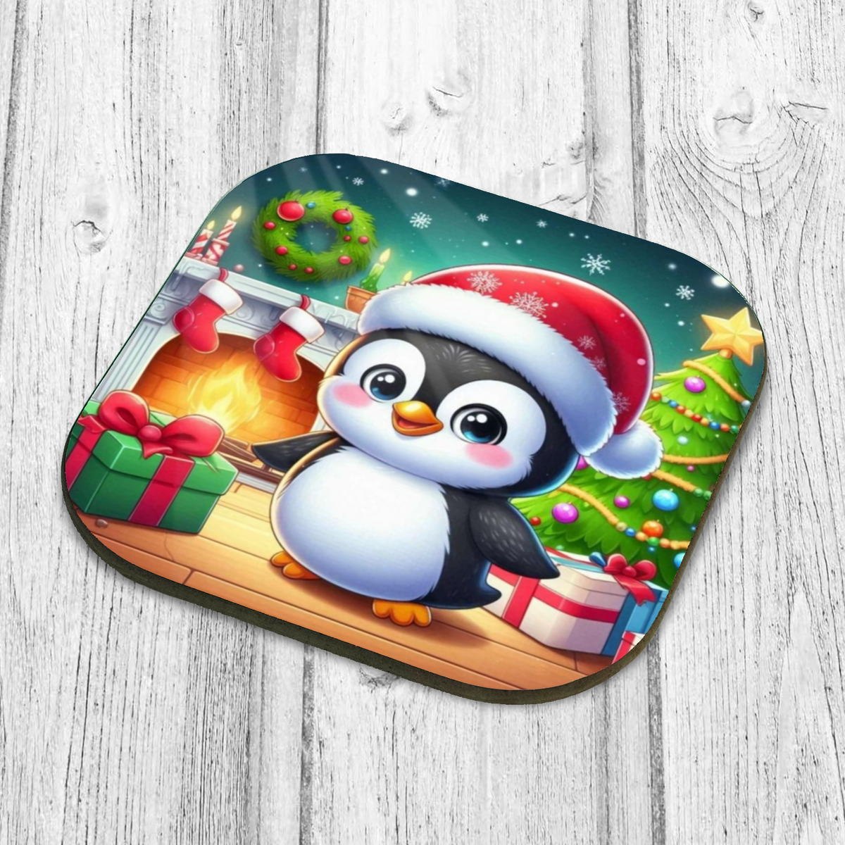 Cute Christmas Penguin Style 3 Wooden Coaster