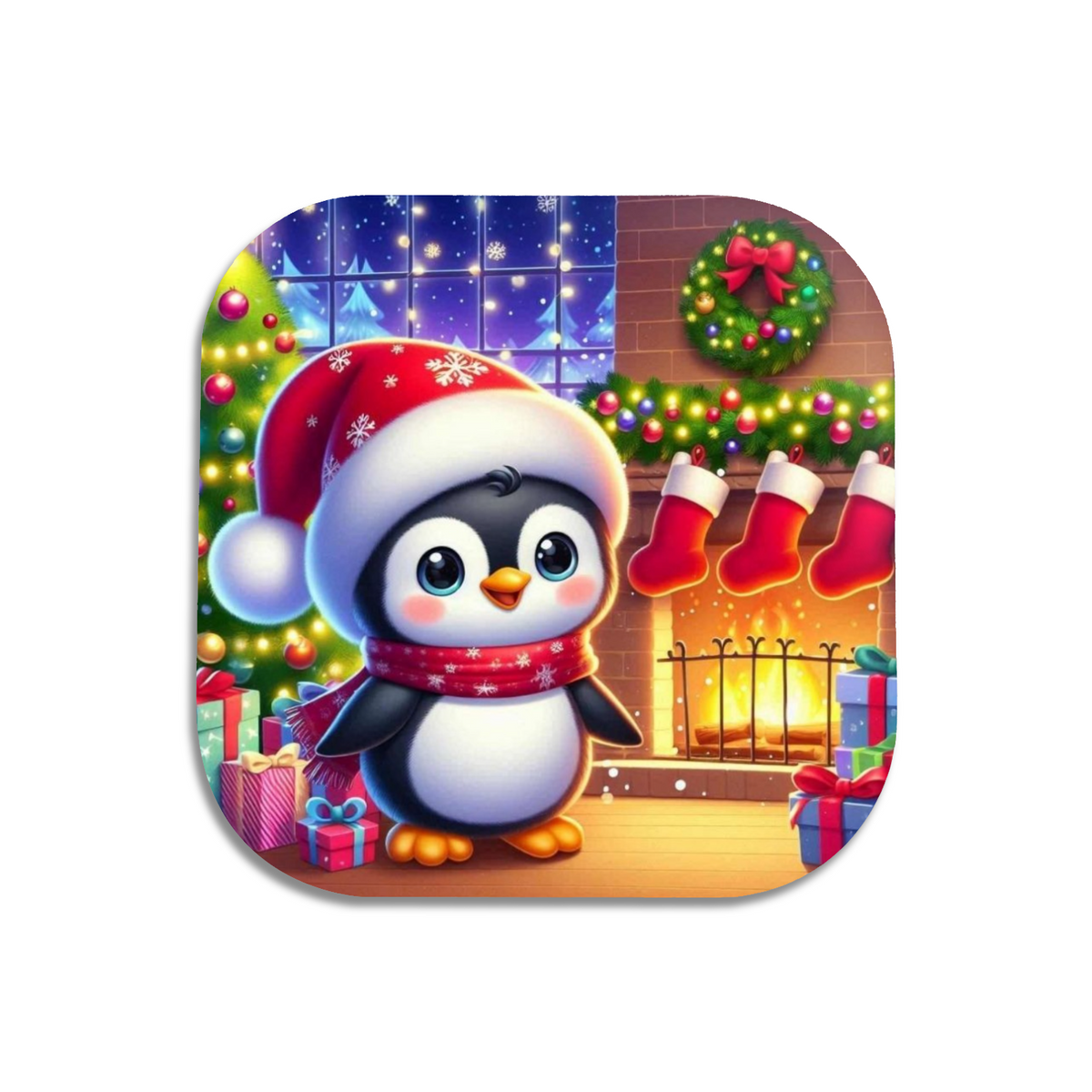 Cute Christmas Penguin Style 4 Wooden Coaster