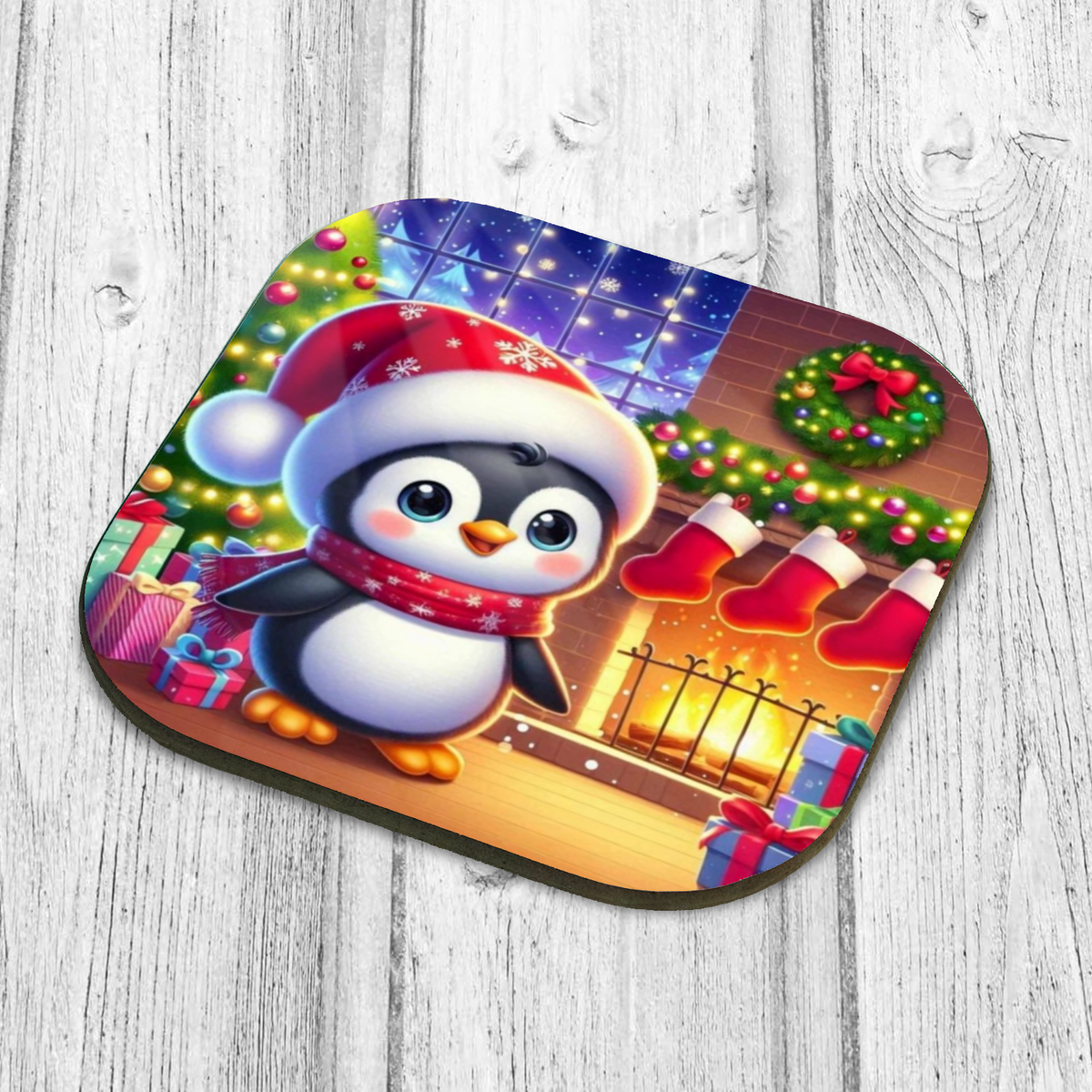 Cute Christmas Penguin Style 4 Wooden Coaster