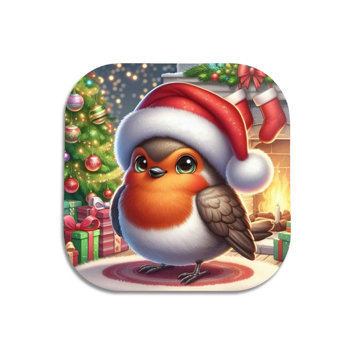 Cute Christmas Robin Style 1 Wooden Coaster