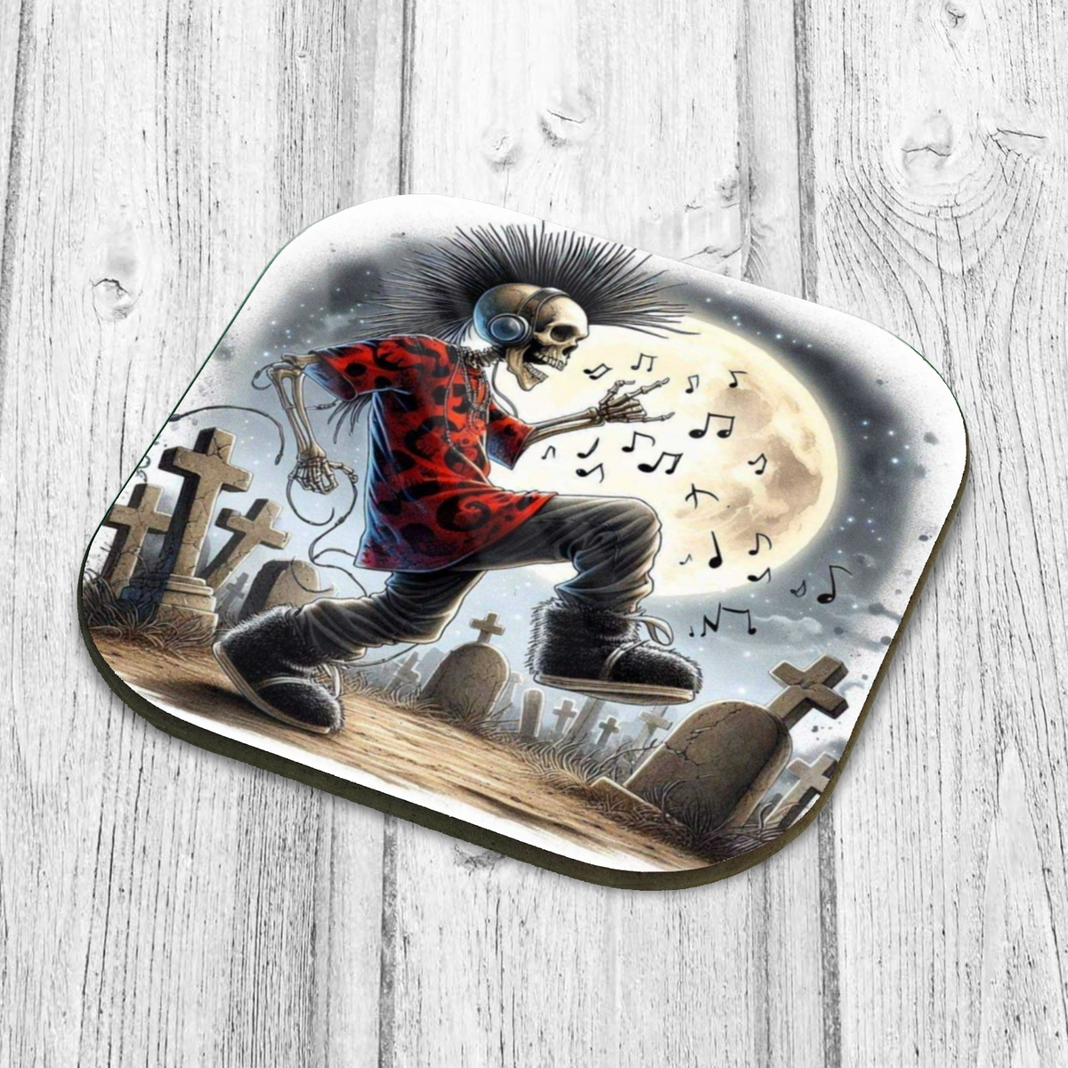 Rock On Skeleton Style 1 Wooden Coaster