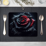 Black and Red Rose with Water Droplets Wooden Placemat