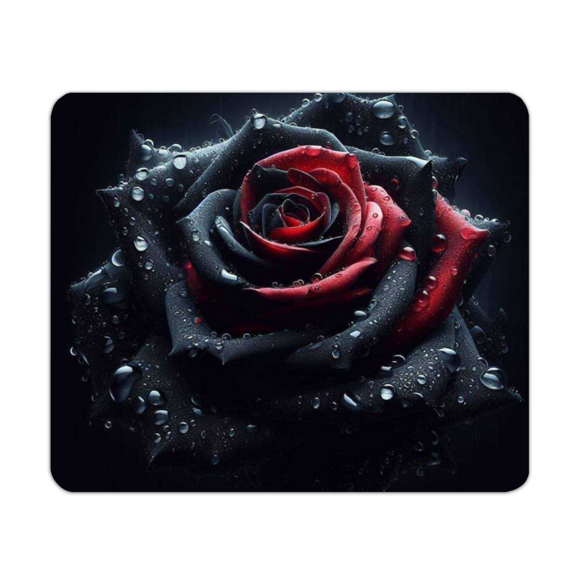 Black and Red Rose with Water Droplets Wooden Placemat