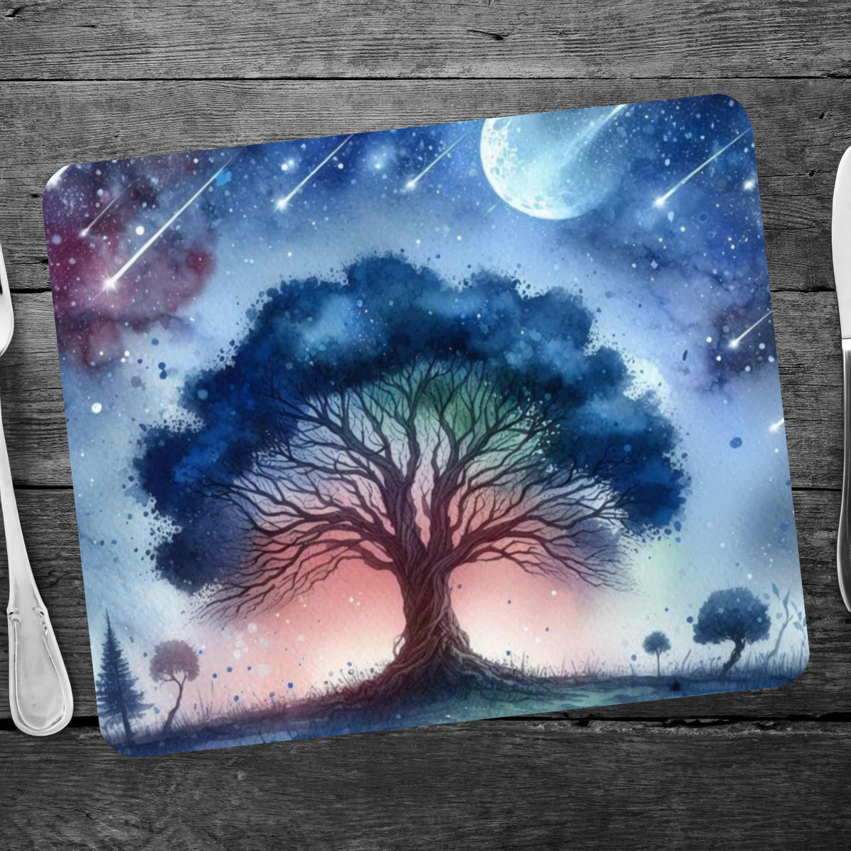 Tree with Shooting Stars Style 1 Wooden Placemat