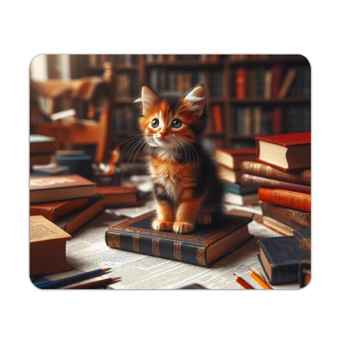 Cute Kitten In The Library Wooden Placemat