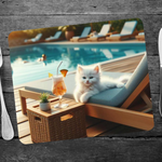 Cute Kitten on Sun Lounger Style 2 Wooden Placemat