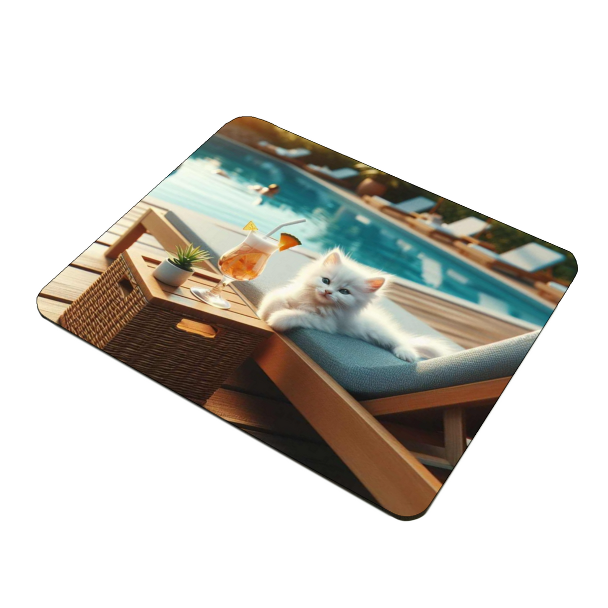 Cute Kitten on Sun Lounger Style 2 Wooden Placemat