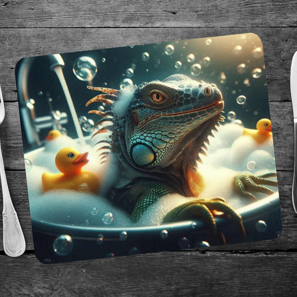 Iguana In The Bath Style 1 Wooden Placemat