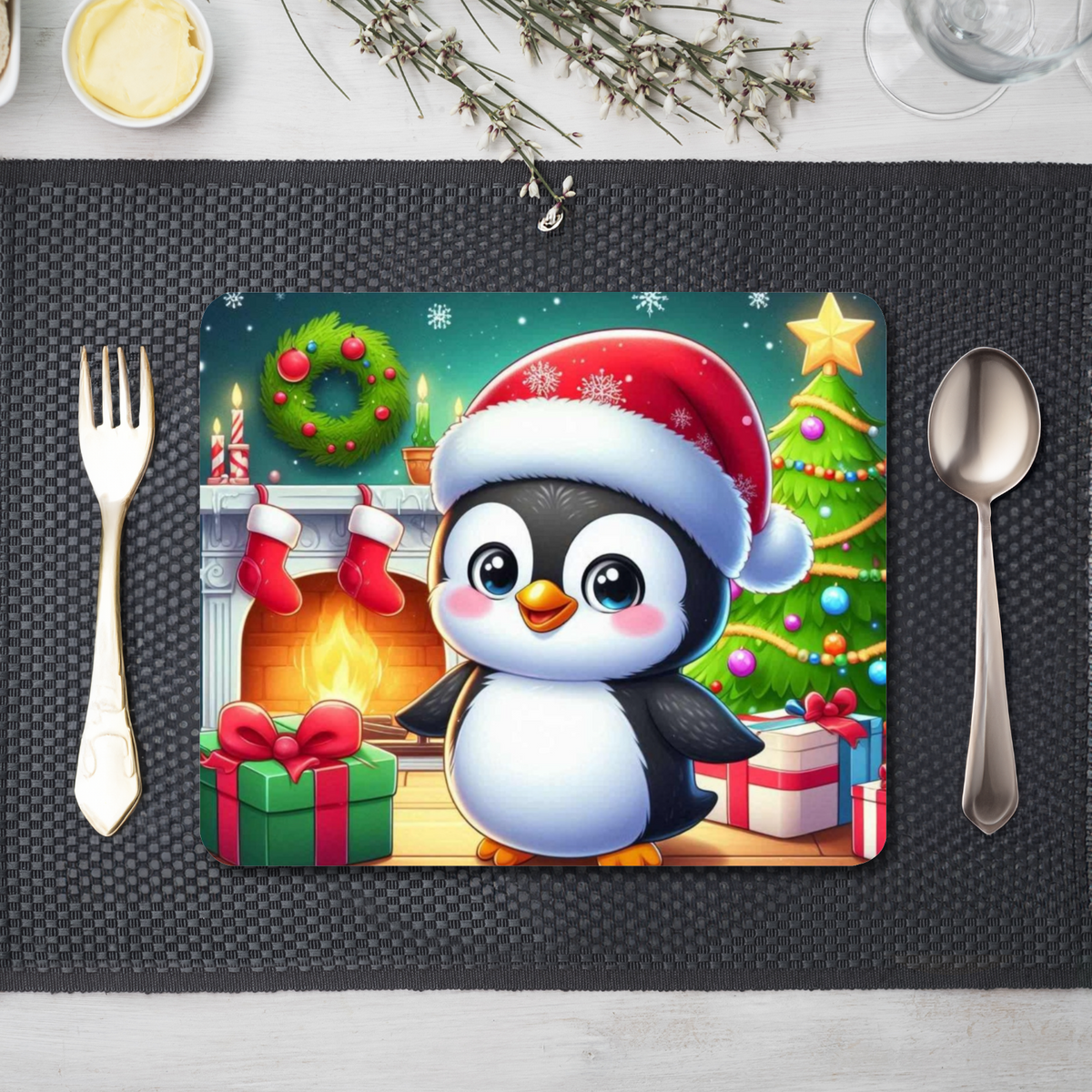 Cute Christmas Penguin Style 3 Wooden Placemat