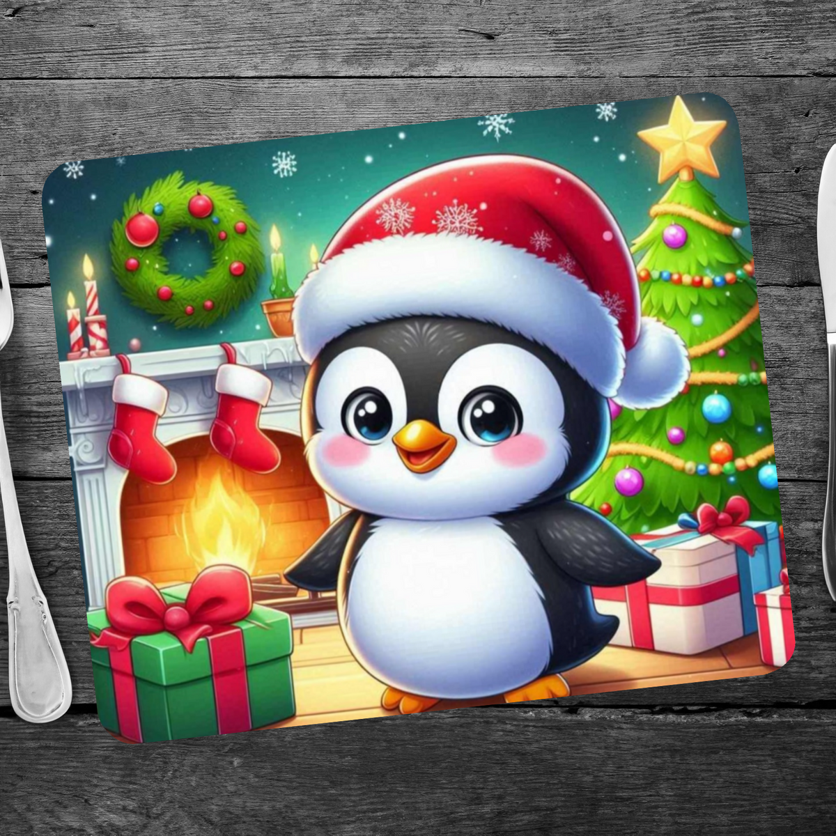 Cute Christmas Penguin Style 3 Wooden Placemat