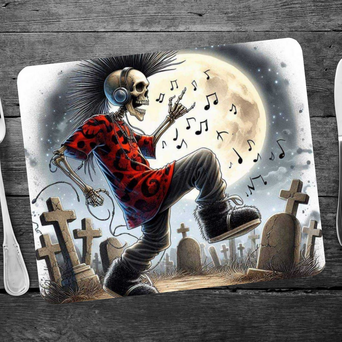 Rock On Skeleton Style 1 Wooden Placemat