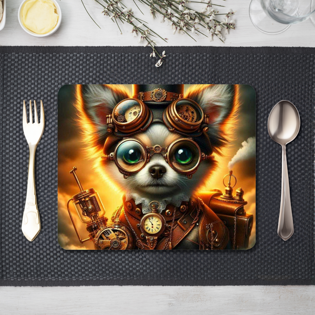 Steampunk Chihuahua Wooden Placemat