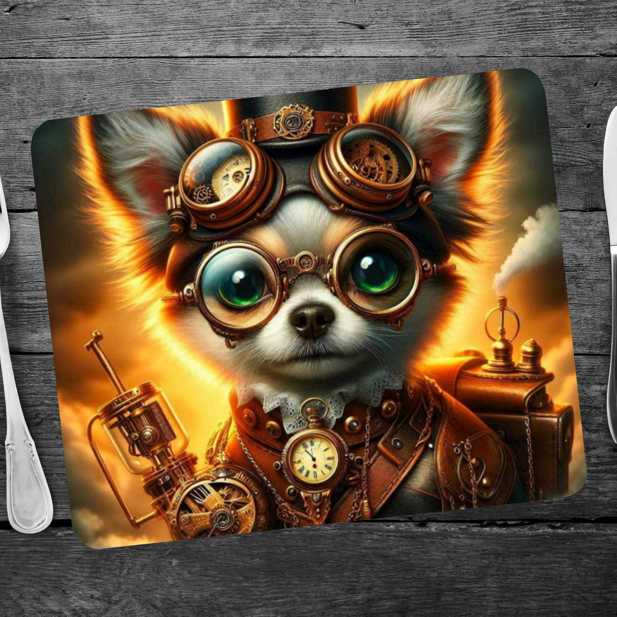 Steampunk Chihuahua Wooden Placemat