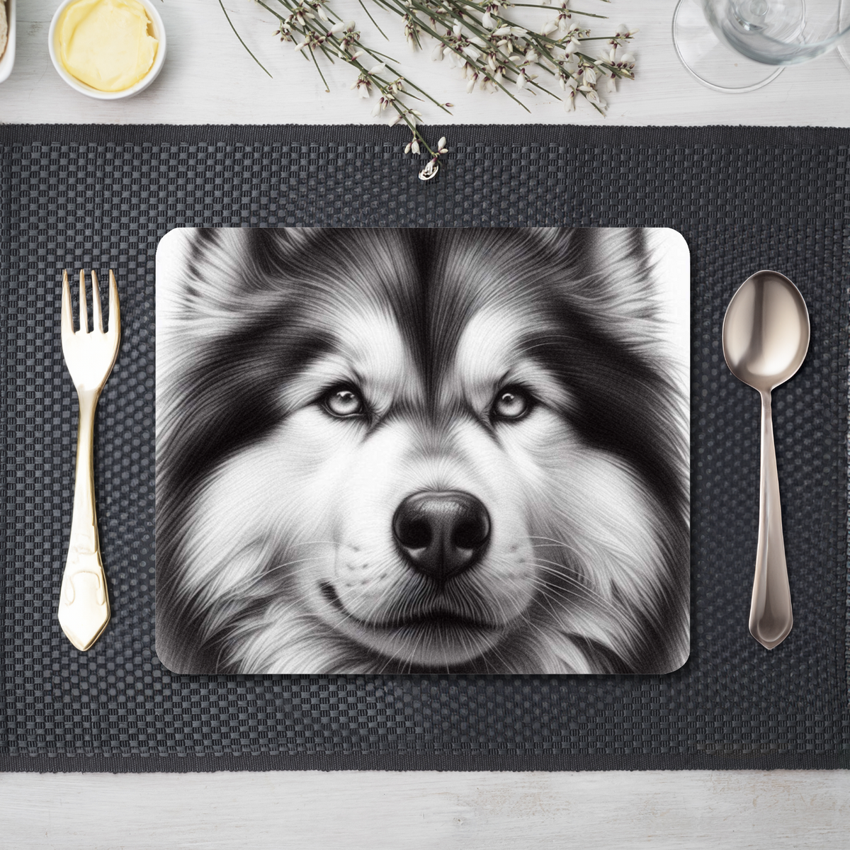 Black and White Dog Style 1 Wooden Placemat