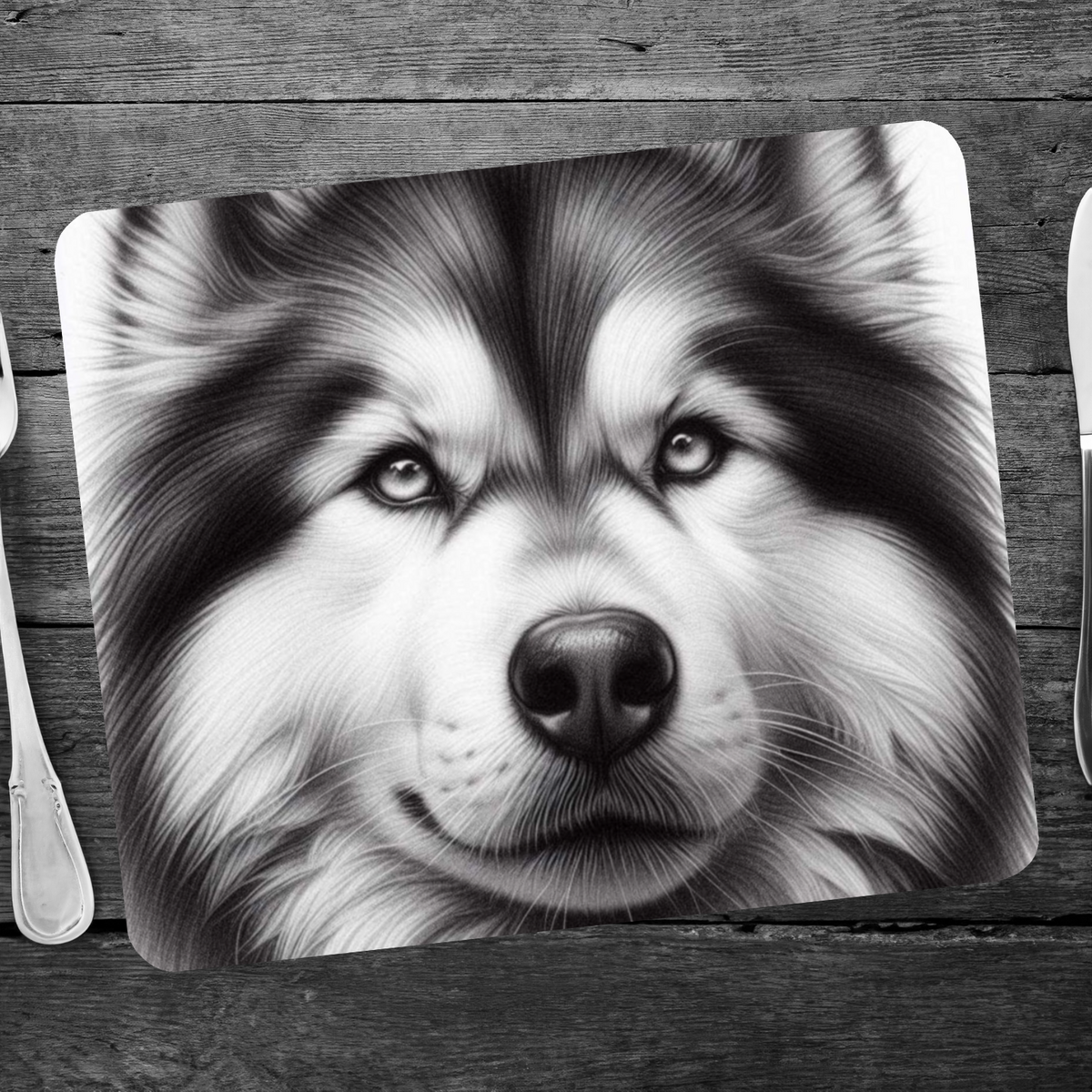 Black and White Dog Style 1 Wooden Placemat